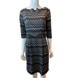 Emma & Michele Womens Chevron Sheath Dress Zip Detail Short Sleeve Black Gray 8